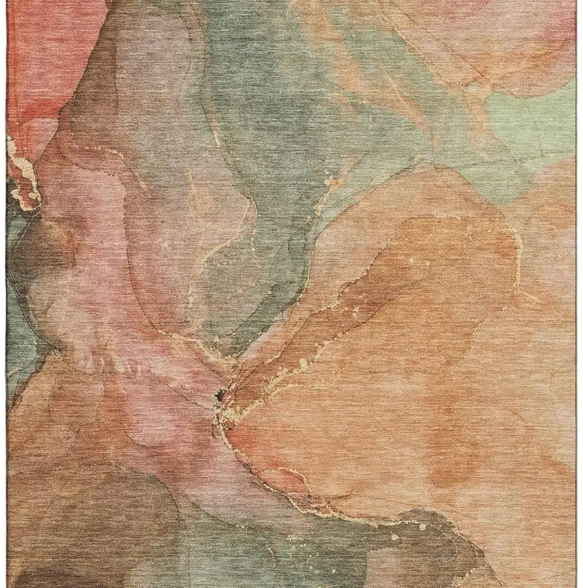 Coral And Gray Abstract Washable Area Rug With UV Protection Photo 2
