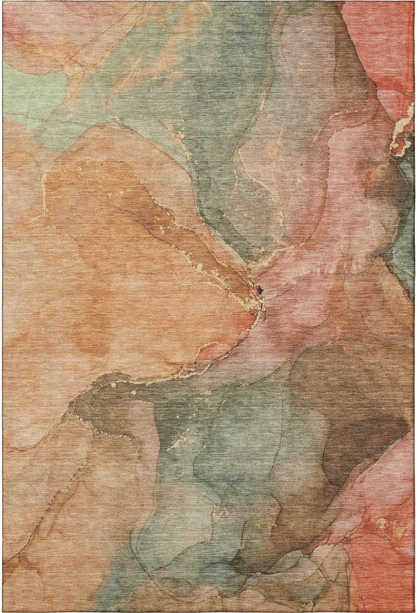 Coral And Gray Abstract Washable Area Rug With UV Protection Photo 3