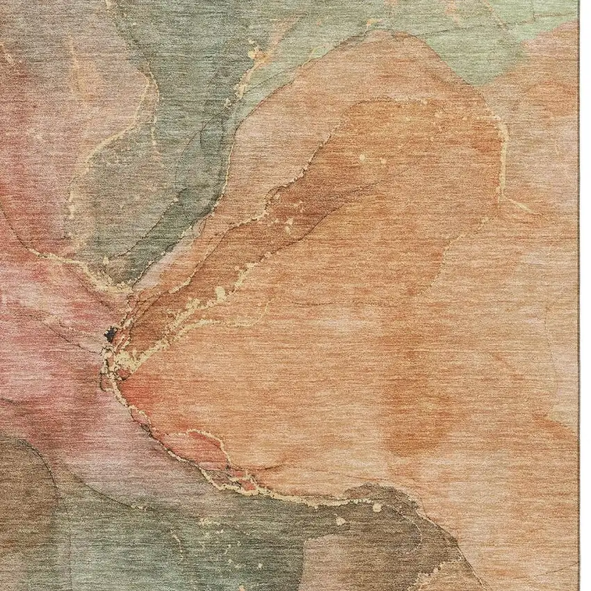 Coral And Gray Abstract Washable Area Rug With UV Protection Photo 2