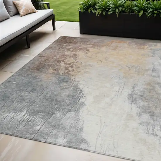 Coral And Gray Abstract Washable Indoor Outdoor Area Rug Photo 2