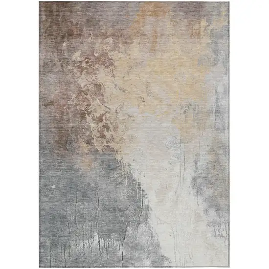 Coral And Gray Abstract Washable Indoor Outdoor Area Rug Photo 4