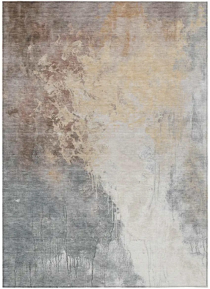 Coral And Gray Abstract Washable Indoor Outdoor Area Rug Photo 4