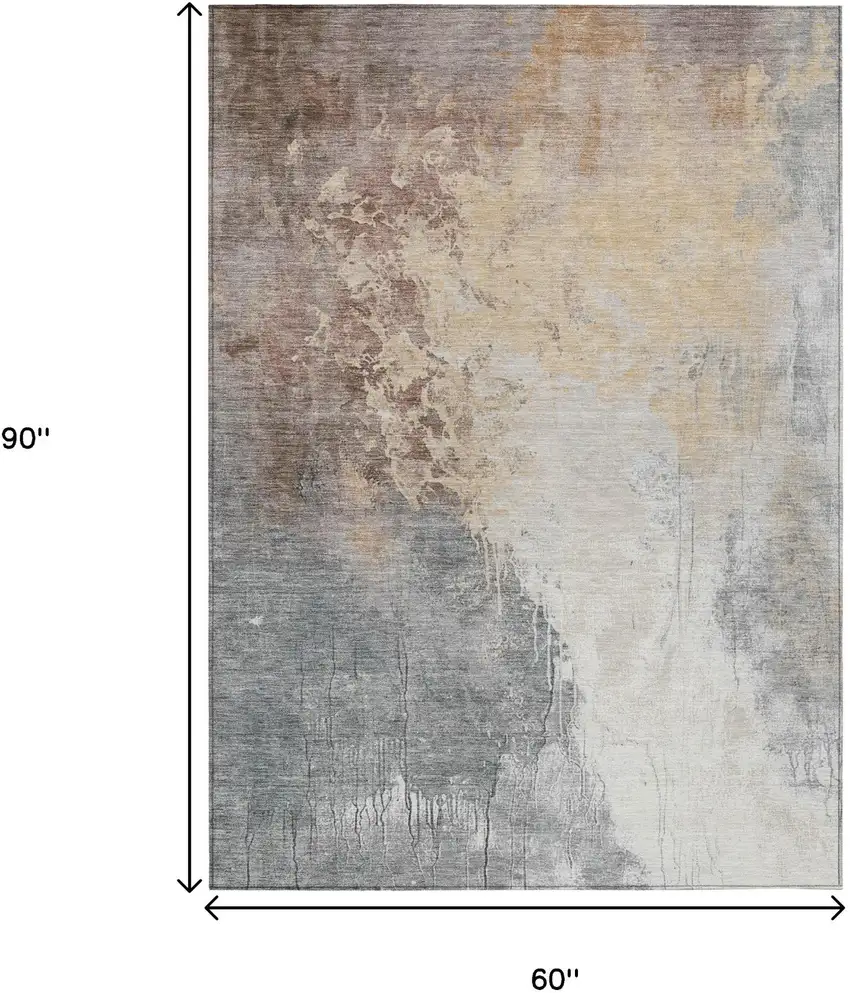 Coral And Gray Abstract Washable Indoor Outdoor Area Rug Photo 9