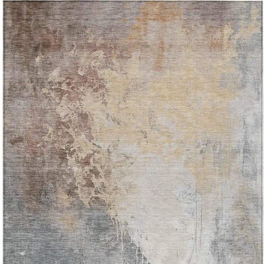 Coral And Gray Abstract Washable Indoor Outdoor Area Rug Photo 6