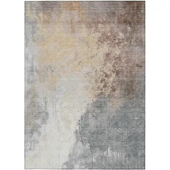 Coral And Gray Abstract Washable Indoor Outdoor Area Rug Photo 4