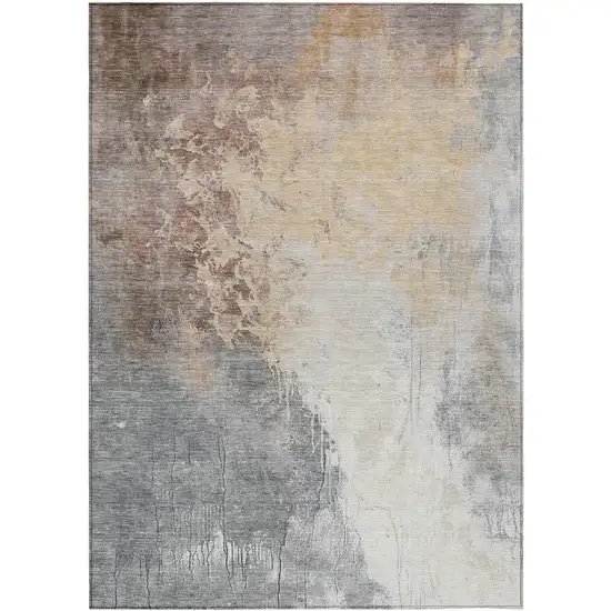 Coral And Gray Abstract Washable Indoor Outdoor Area Rug Photo 3
