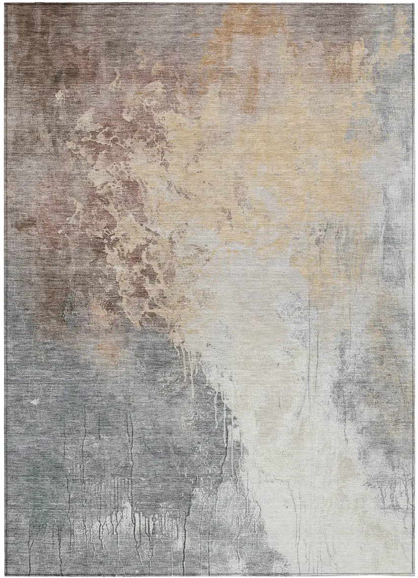 Coral And Gray Abstract Washable Indoor Outdoor Area Rug Photo 3