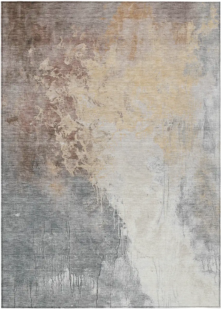 Coral And Gray Abstract Washable Indoor Outdoor Area Rug Photo 8