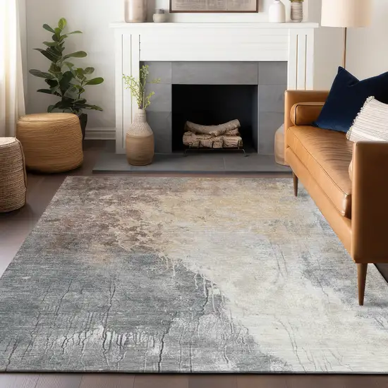 Coral And Gray Abstract Washable Indoor Outdoor Area Rug Photo 5
