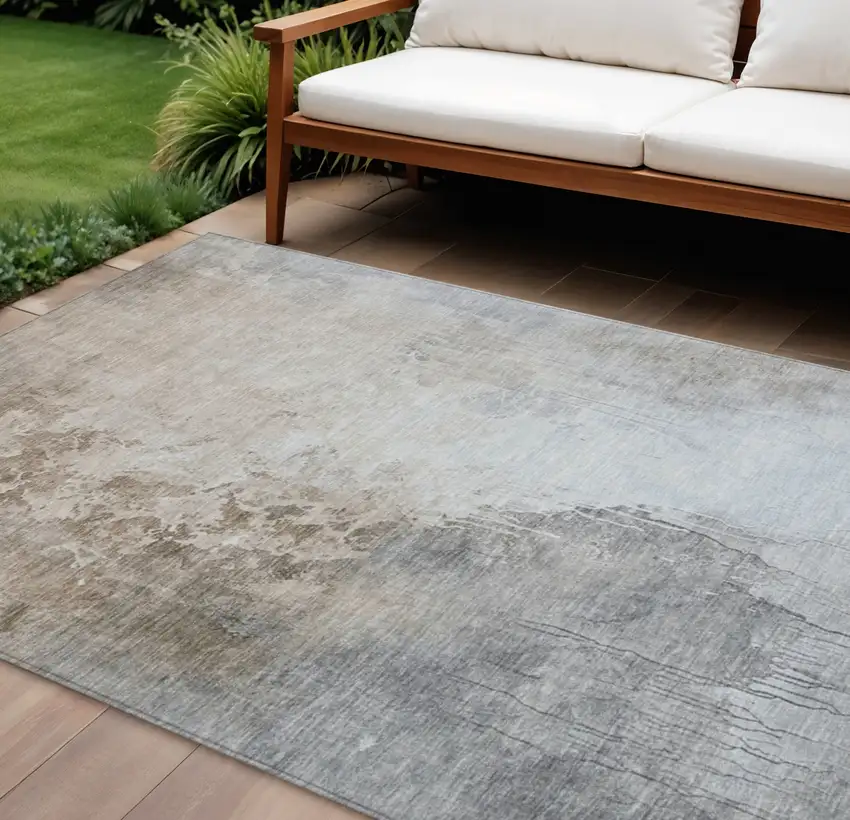 Coral And Gray Abstract Washable Indoor Outdoor Area Rug Photo 2