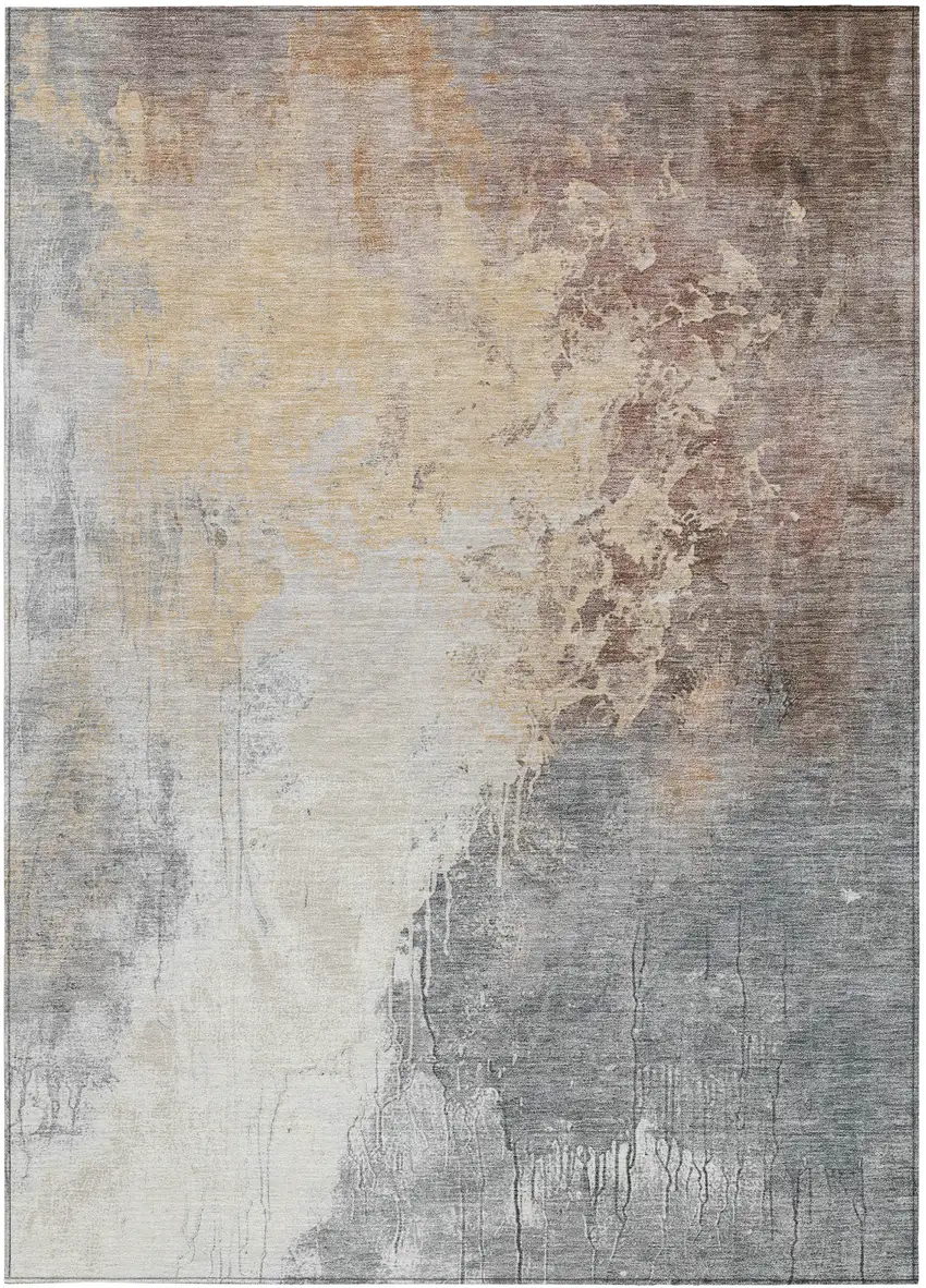 Coral And Gray Abstract Washable Indoor Outdoor Area Rug Photo 4