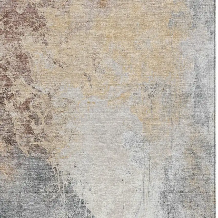 Coral And Gray Abstract Washable Indoor Outdoor Area Rug Photo 3