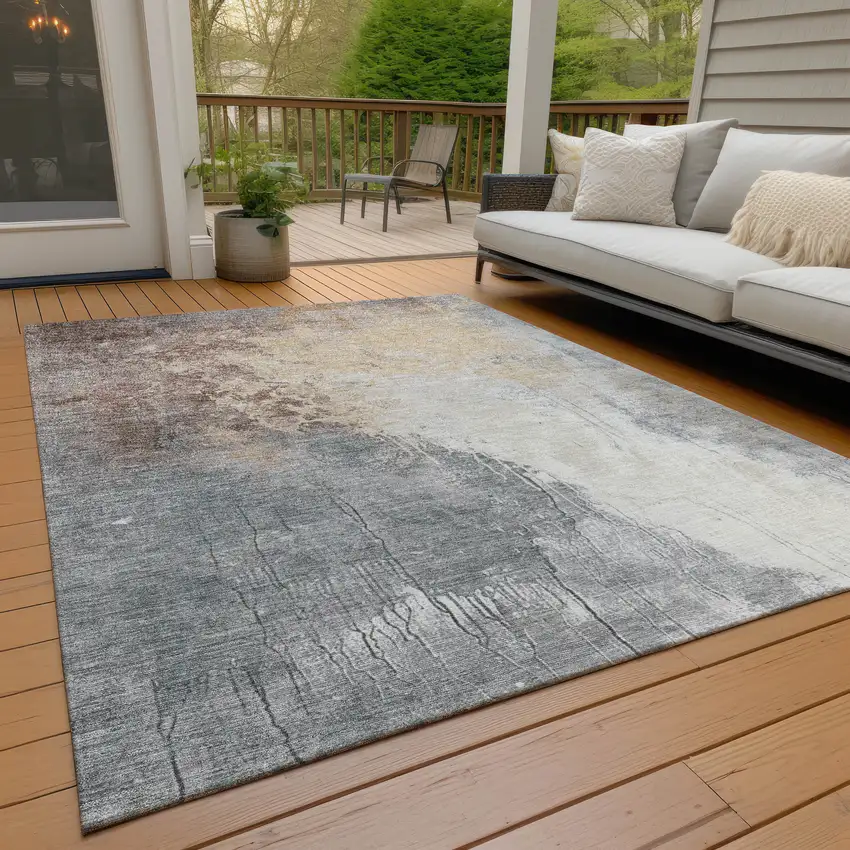 Coral And Gray Abstract Washable Indoor Outdoor Area Rug Photo 8