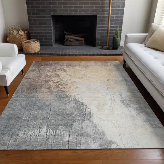 Coral And Gray Abstract Washable Indoor Outdoor Area Rug Photo 7