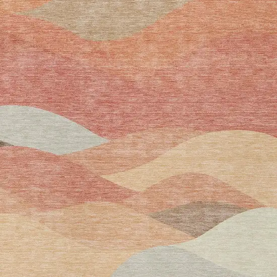 Coral And Gray Abstract Washable Indoor Outdoor Area Rug Photo 2