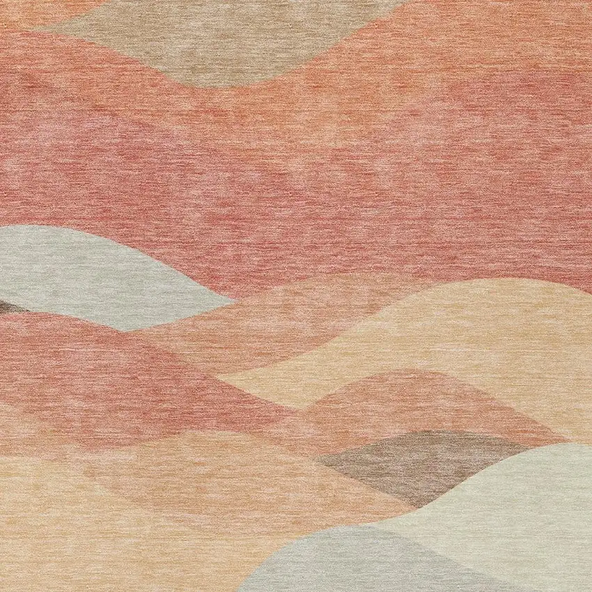 Coral And Gray Abstract Washable Indoor Outdoor Area Rug Photo 2