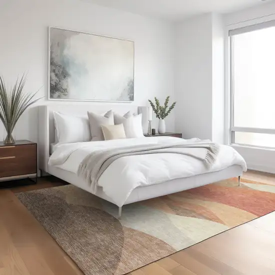 Coral And Gray Abstract Washable Indoor Outdoor Area Rug Photo 6