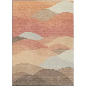 Photo of Coral And Gray Abstract Washable Indoor Outdoor Area Rug