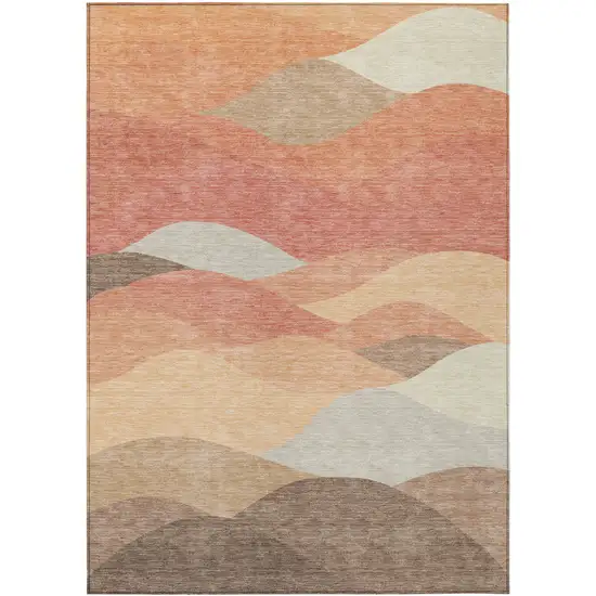 Coral And Gray Abstract Washable Indoor Outdoor Area Rug Photo 1