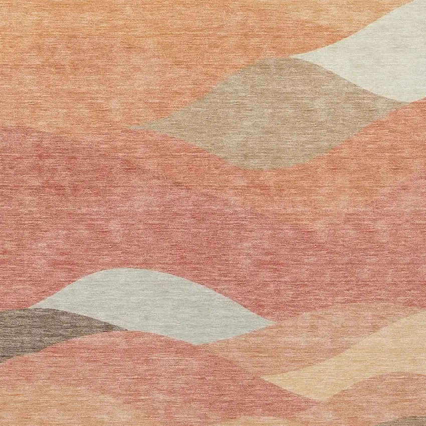 Coral And Gray Abstract Washable Indoor Outdoor Area Rug Photo 2