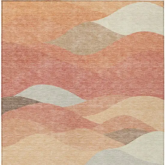 Coral And Gray Abstract Washable Indoor Outdoor Area Rug Photo 3