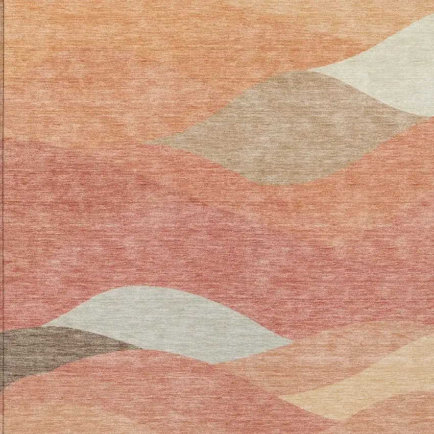 Coral And Gray Abstract Washable Indoor Outdoor Area Rug Photo 2