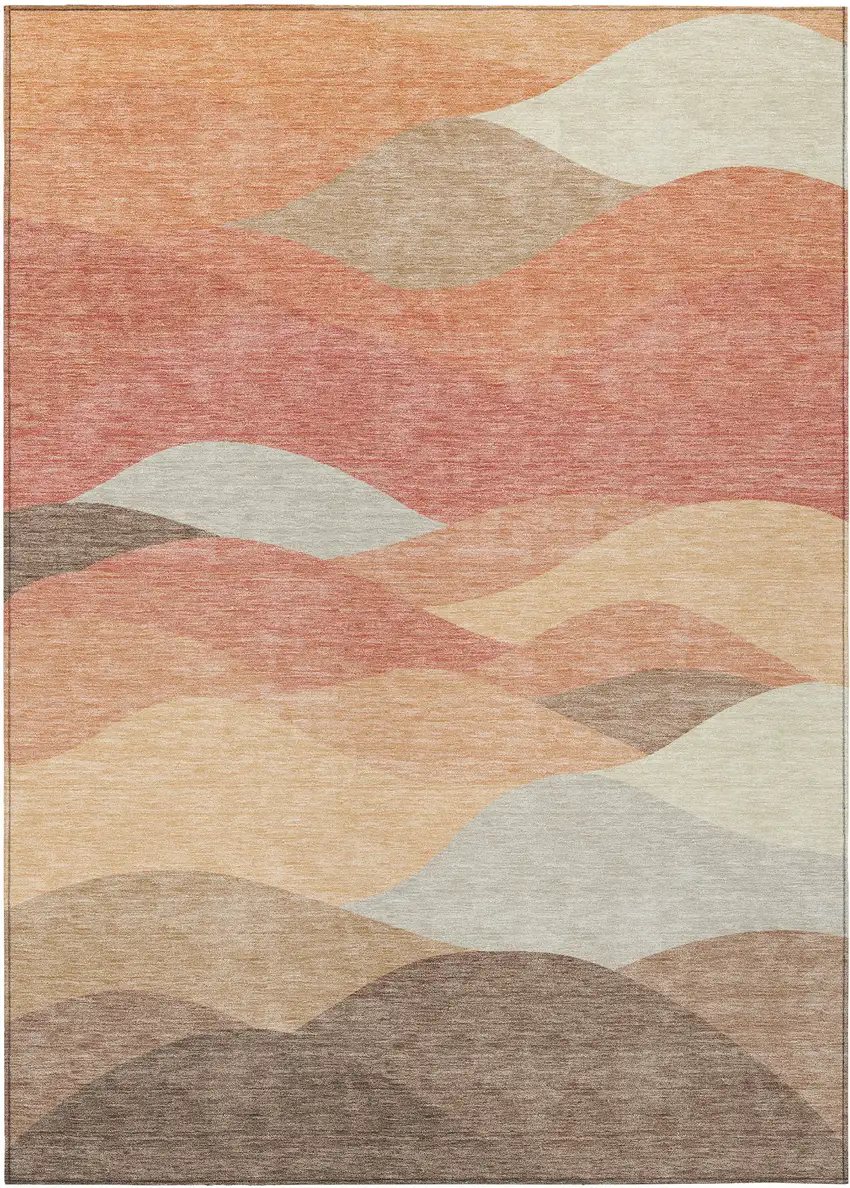 Coral And Gray Abstract Washable Indoor Outdoor Area Rug Photo 1