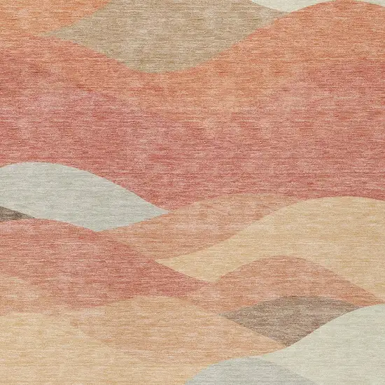 Coral And Gray Abstract Washable Indoor Outdoor Area Rug Photo 2