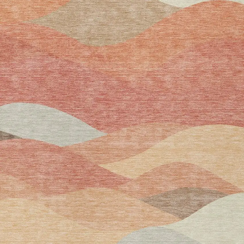 Coral And Gray Abstract Washable Indoor Outdoor Area Rug Photo 2