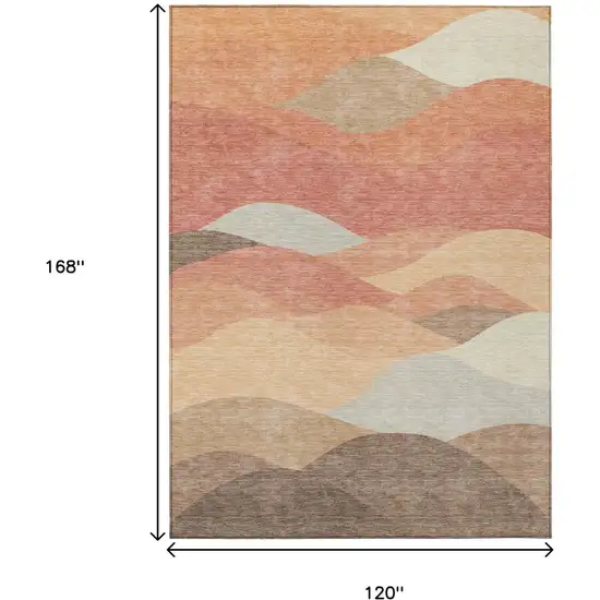 Coral And Gray Abstract Washable Indoor Outdoor Area Rug Photo 7