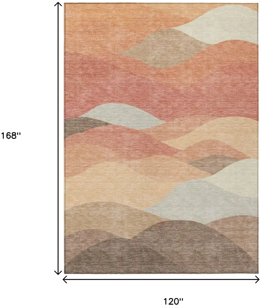 Coral And Gray Abstract Washable Indoor Outdoor Area Rug Photo 7