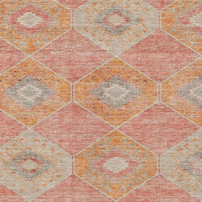 Coral And Gray Aztec Washable Indoor Outdoor Area Rug Photo 3