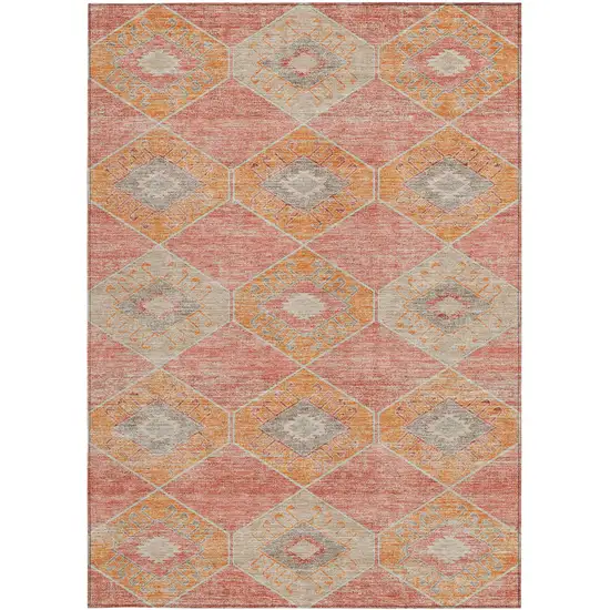 Coral And Gray Aztec Washable Indoor Outdoor Area Rug Photo 4