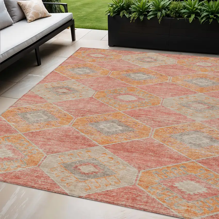 Coral And Gray Aztec Washable Indoor Outdoor Area Rug Photo 2