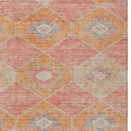 Coral And Gray Aztec Washable Indoor Outdoor Area Rug Photo 3