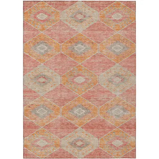 Coral And Gray Aztec Washable Indoor Outdoor Area Rug Photo 1