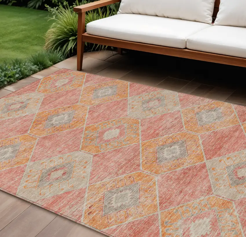 Coral And Gray Aztec Washable Indoor Outdoor Area Rug Photo 2