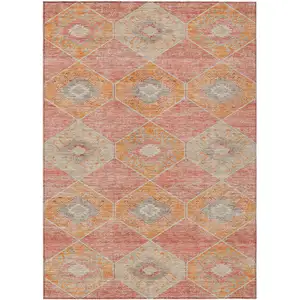 Photo of Coral And Gray Aztec Washable Indoor Outdoor Area Rug