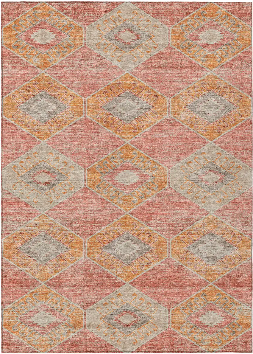 Coral And Gray Aztec Washable Indoor Outdoor Area Rug Photo 1