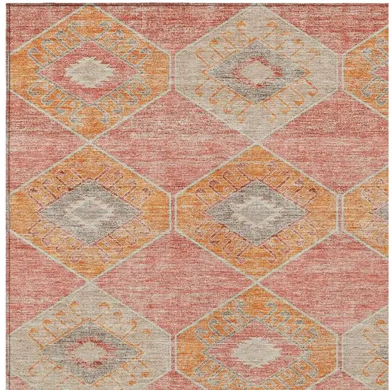 Coral And Gray Aztec Washable Indoor Outdoor Area Rug Photo 3