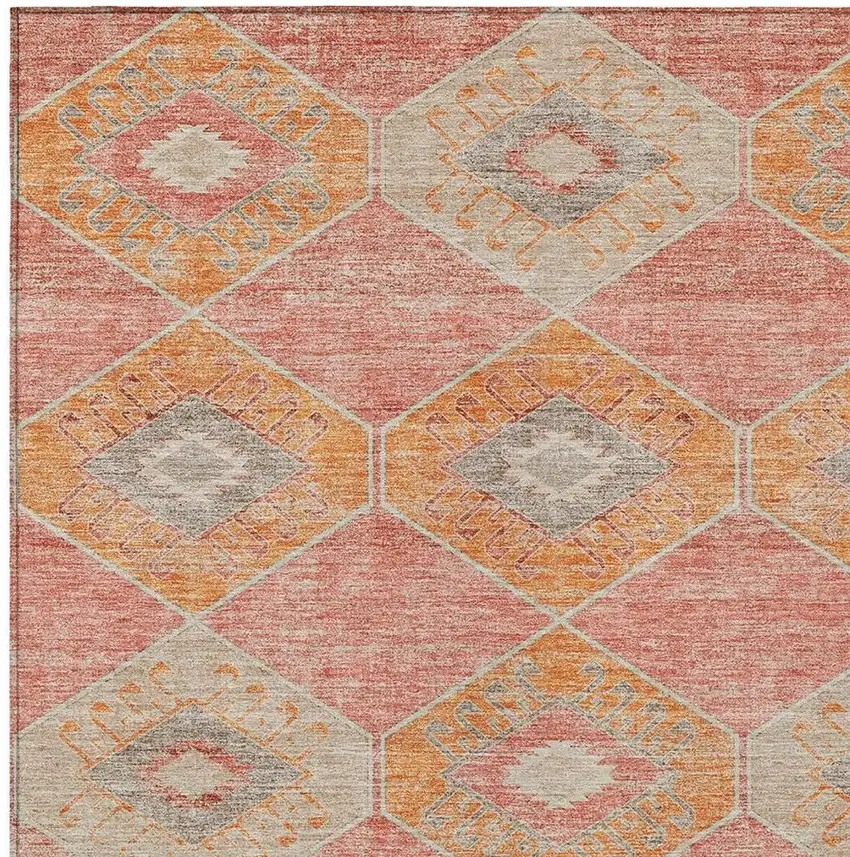Coral And Gray Aztec Washable Indoor Outdoor Area Rug Photo 3