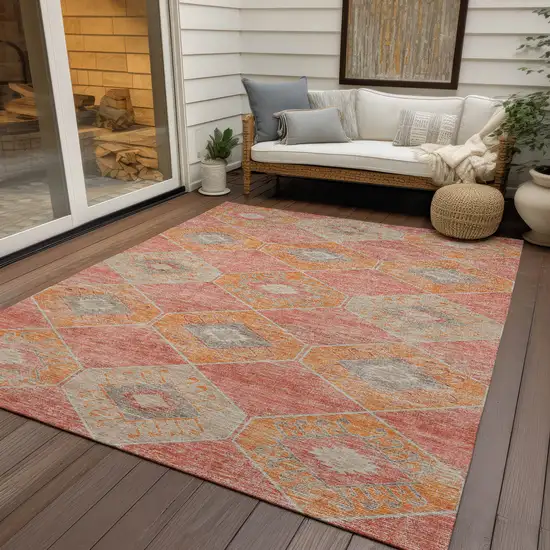 Coral And Gray Aztec Washable Indoor Outdoor Area Rug Photo 6