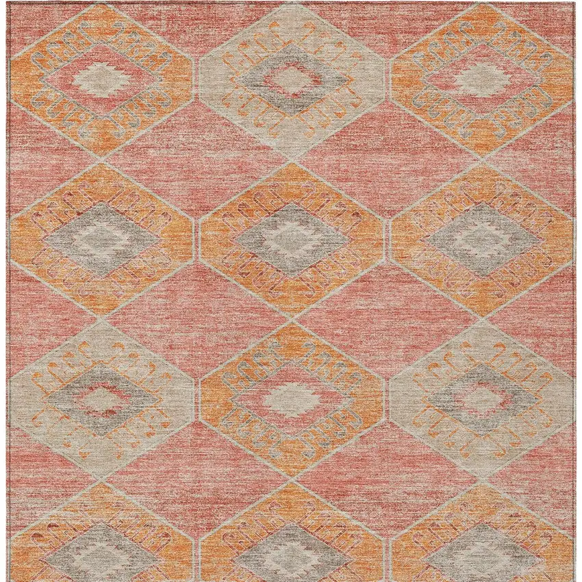 Coral And Gray Aztec Washable Indoor Outdoor Area Rug Photo 6