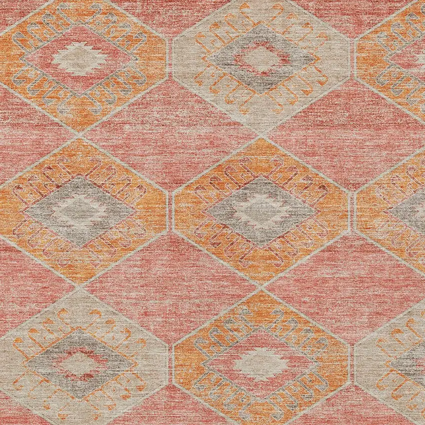 Coral And Gray Aztec Washable Indoor Outdoor Area Rug Photo 9