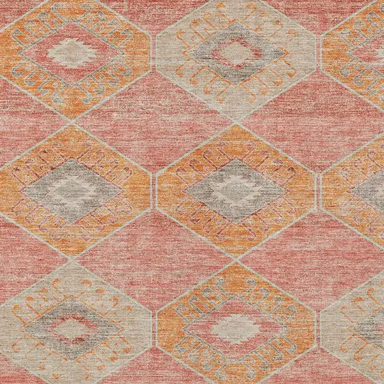 Coral And Gray Aztec Washable Indoor Outdoor Area Rug Photo 9