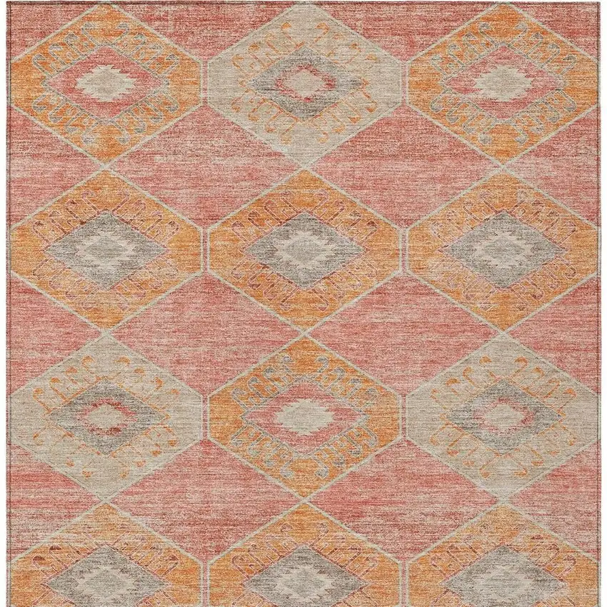 Coral And Gray Aztec Washable Indoor Outdoor Area Rug Photo 4
