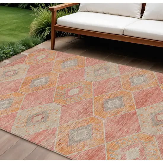 Coral And Gray Aztec Washable Indoor Outdoor Area Rug Photo 2