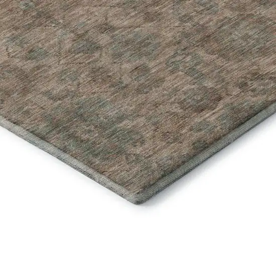 Coral And Gray Damask Washable Area Rug With UV Protection Photo 7