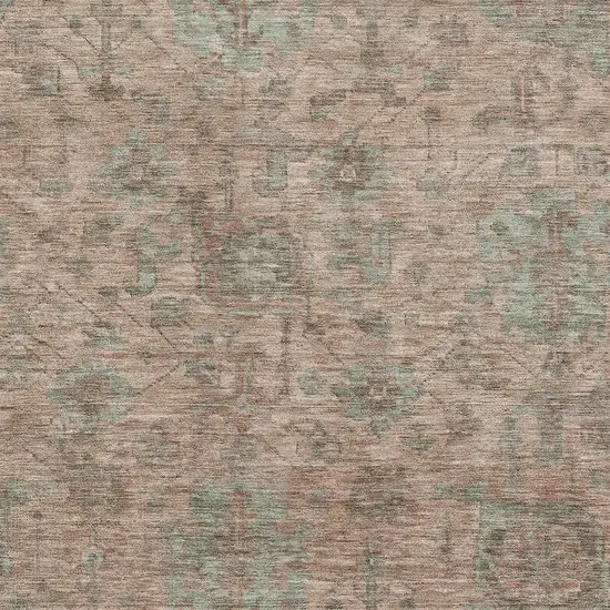 Coral And Gray Damask Washable Area Rug With UV Protection Photo 2