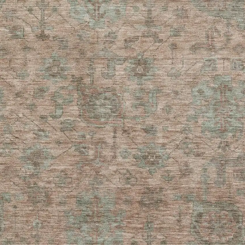 Coral And Gray Damask Washable Area Rug With UV Protection Photo 2